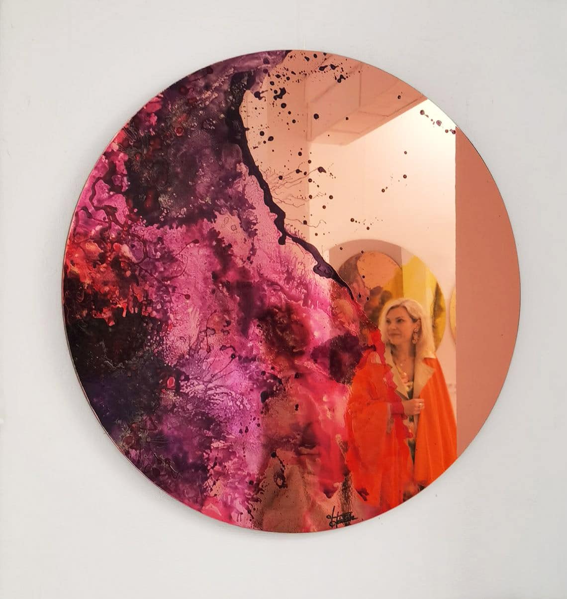 Petit Tableau Miroir Peint Art Nouveau – Femme Aux Fleurs 33x18 Cm